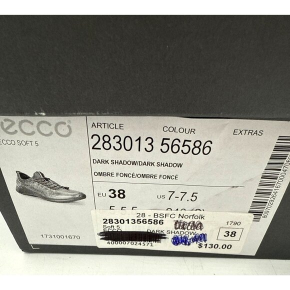 NWT Ecco Soft 5 Toggle Women's EU 38 US 7 Dark Shadow Gray Metalic Leather Shoes - Picture 4 of 10